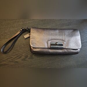 Coach Metallic Leather Wristlet Clutch Snap Clasp